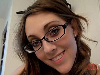 Hot dour with reference to glasses Nickey Hunter fingerbangs the brush muddy pussy moaning together with orgasming